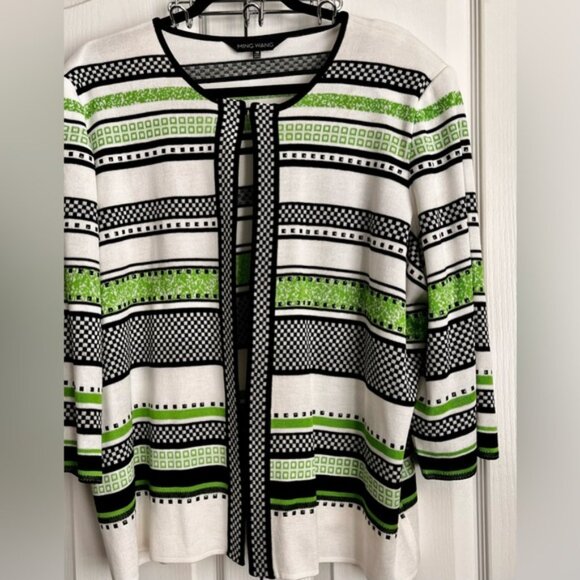 MING WANG WOMENS CARDIGAN , GREEN, BLACK & WHITE, size 1x - Picture 2 of 8